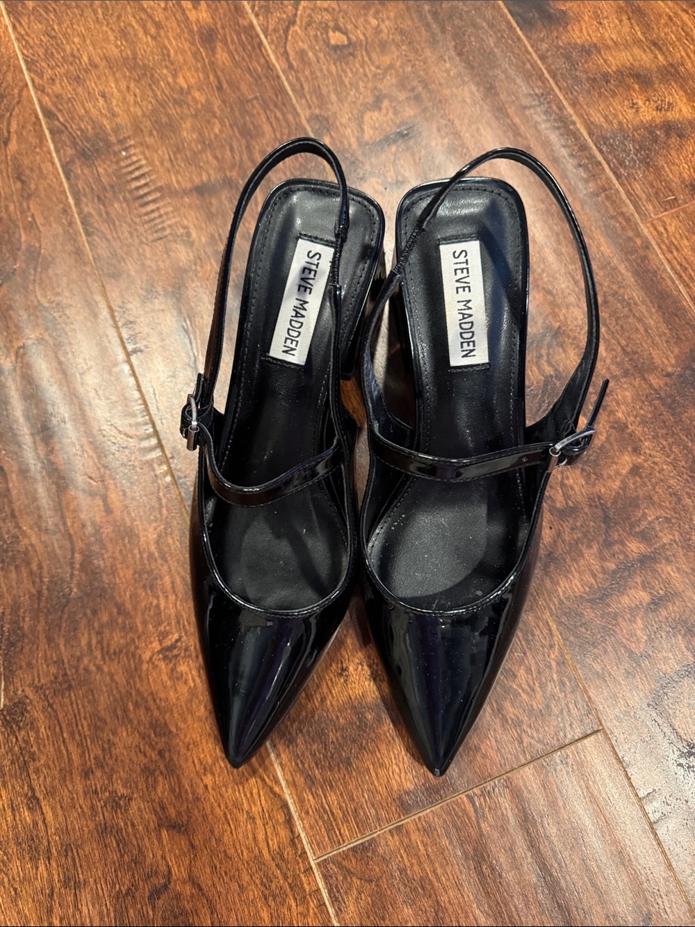 Steve Madden Black Patent Pointed Slingback Pumps